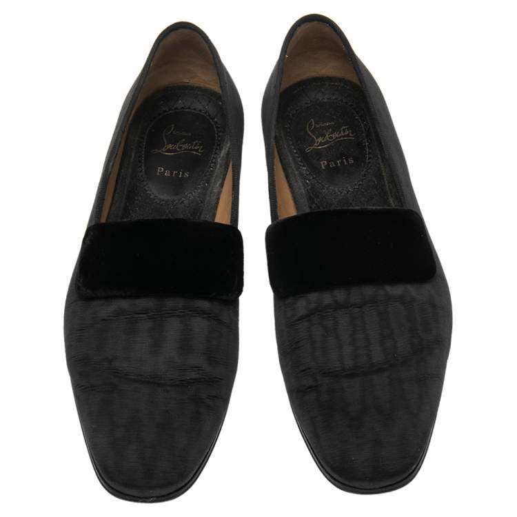 Pre Owned Christian Louboutin Black Moire Fabric Vittorio Venetian Loafers Size 42