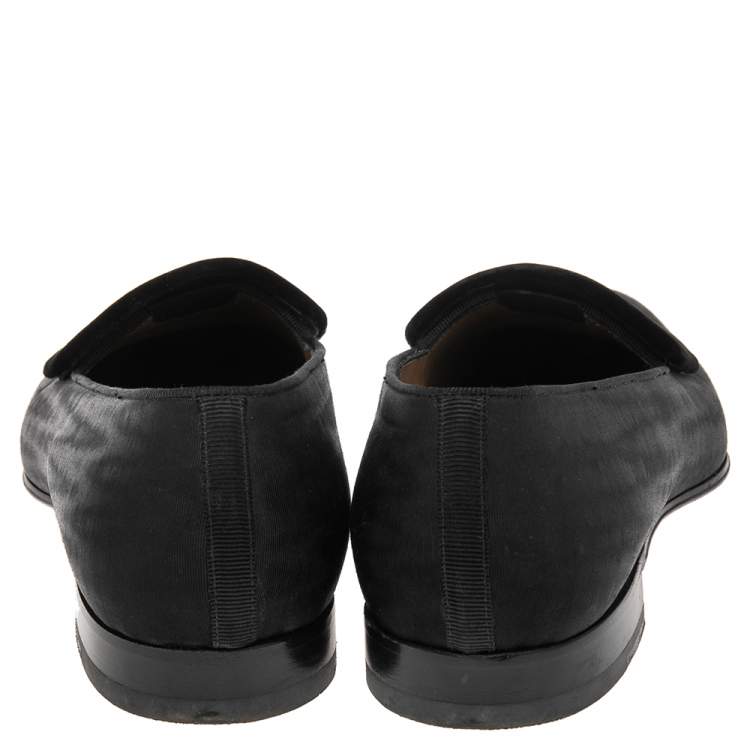 Pre Owned Christian Louboutin Black Moire Fabric Vittorio Venetian Loafers Size 42