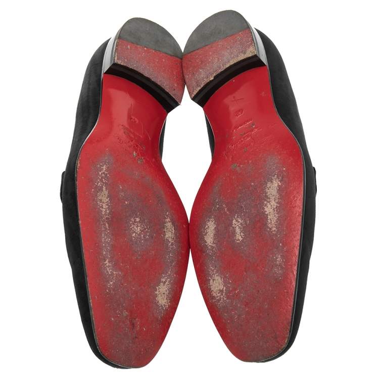 Pre Owned Christian Louboutin Black Moire Fabric Vittorio Venetian Loafers Size 42
