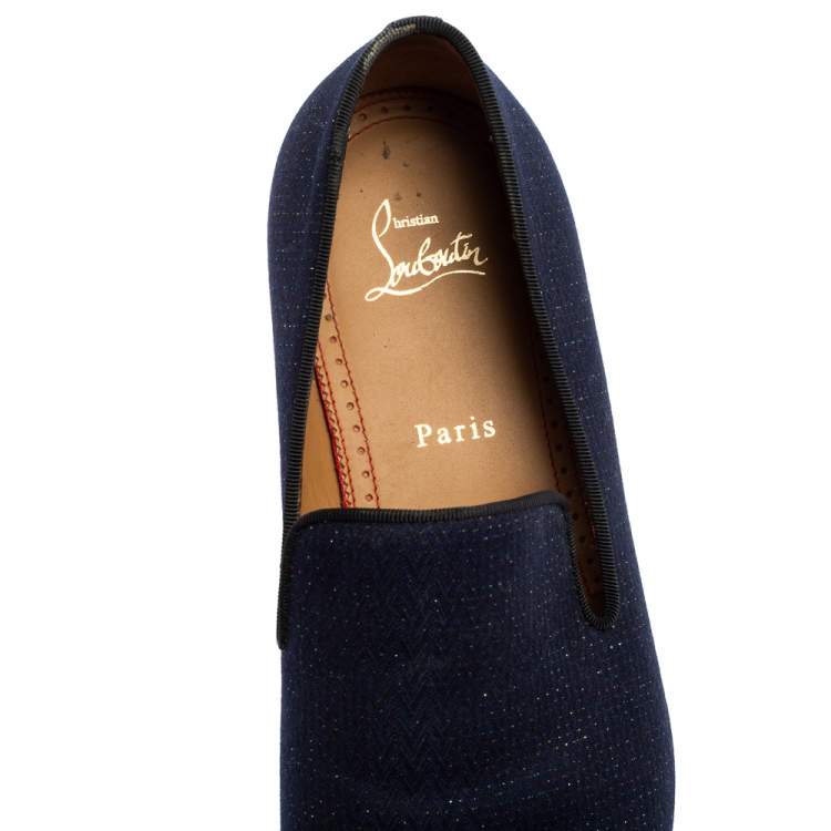 Pre Owned Christian Louboutin Blue/Black Fabric And Patent Leather Dandelion Loafers Size 42