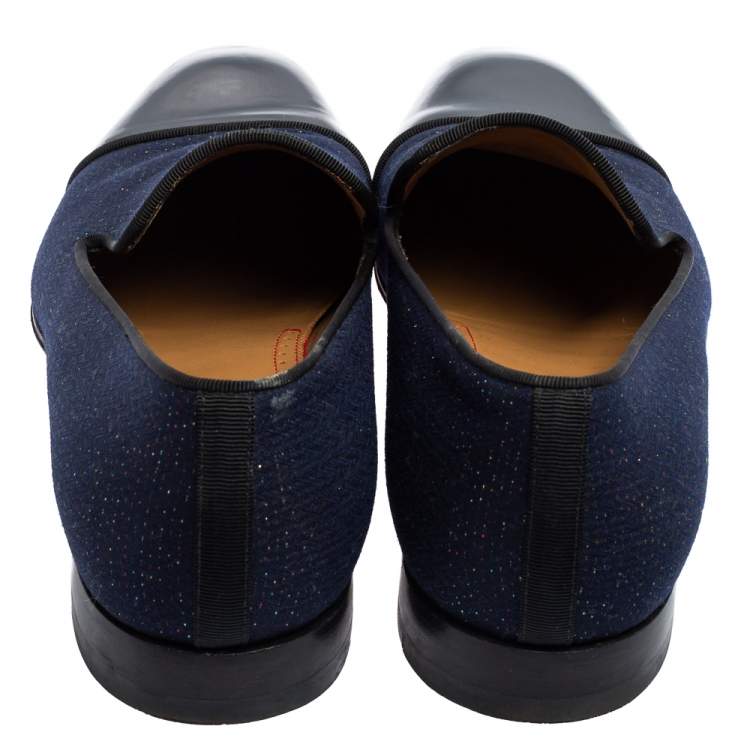 Pre Owned Christian Louboutin Blue/Black Fabric And Patent Leather Dandelion Loafers Size 42