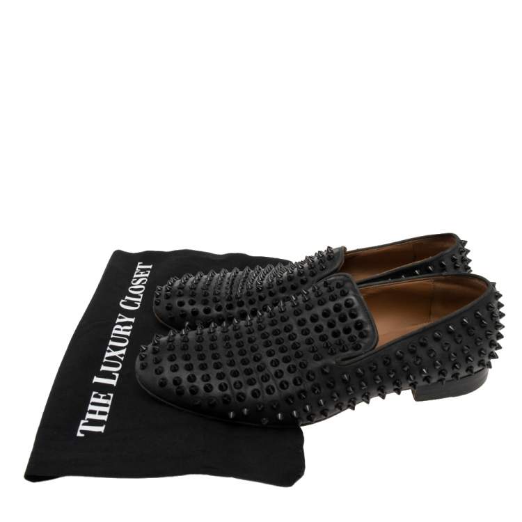 Pre Owned Christian Louboutin Black Patent Leather Rollerboy Spike Loafers Size 41.5