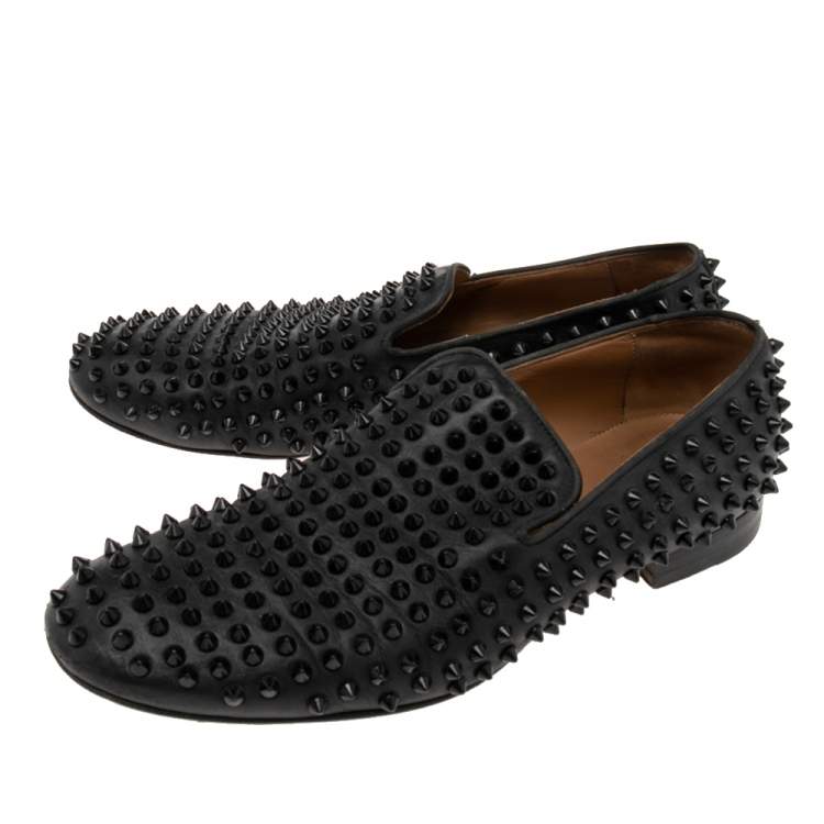 Pre Owned Christian Louboutin Black Patent Leather Rollerboy Spike Loafers Size 41.5