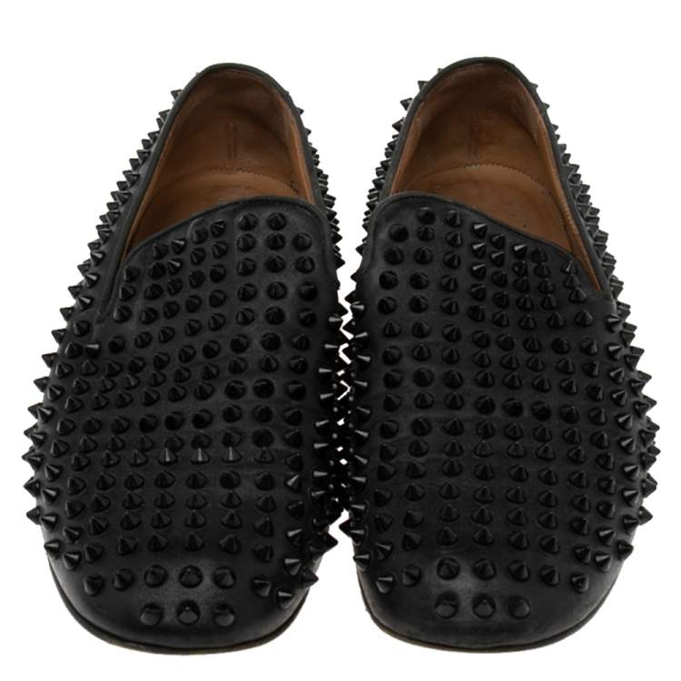 Pre Owned Christian Louboutin Black Patent Leather Rollerboy Spike Loafers Size 41.5