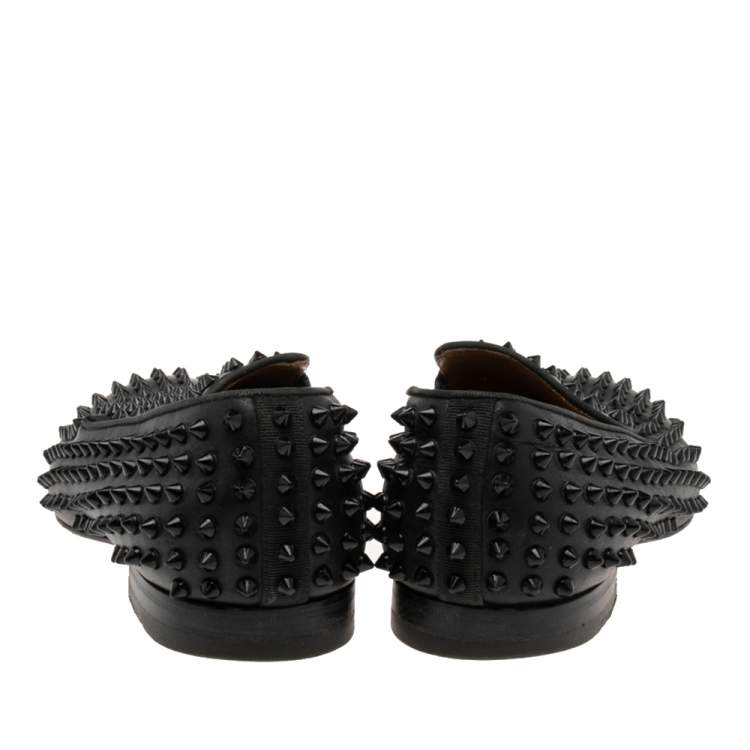 Pre Owned Christian Louboutin Black Patent Leather Rollerboy Spike Loafers Size 41.5