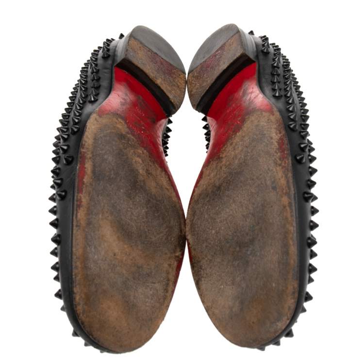 Pre Owned Christian Louboutin Black Patent Leather Rollerboy Spike Loafers Size 41.5
