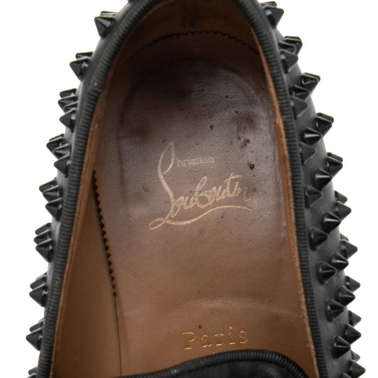 Pre Owned Christian Louboutin Black Patent Leather Rollerboy Spike Loafers Size 41.5