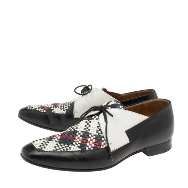 Pre Owned Christian Louboutin Multicolor Woven Leather Greggo Lace Up Oxfords Size 41