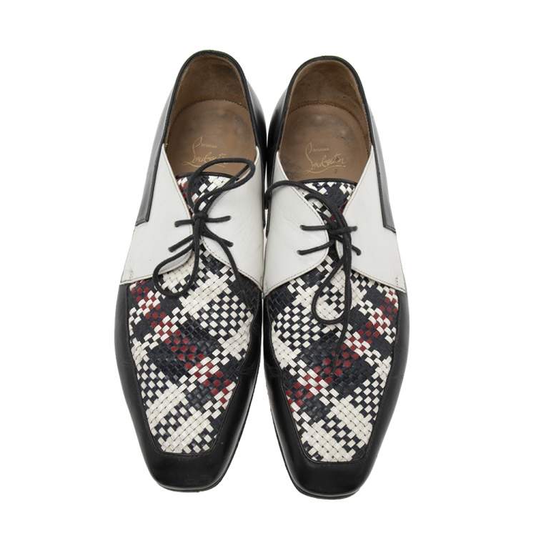 Pre Owned Christian Louboutin Multicolor Woven Leather Greggo Lace Up Oxfords Size 41
