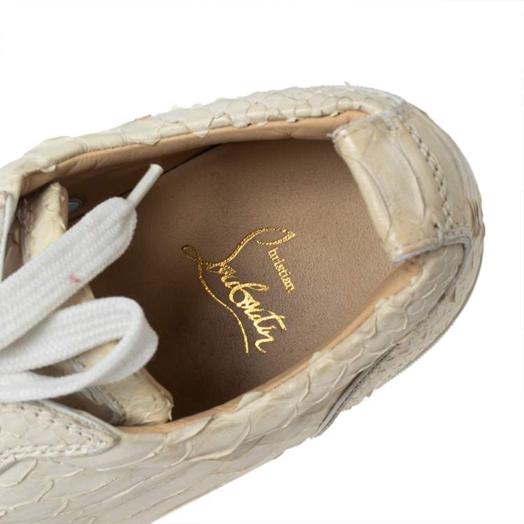 Pre Owned Christian Louboutin White Python Rantulow Low Top Sneakers Size 40