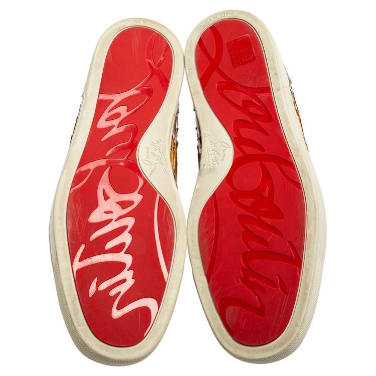 Pre Owned Christian Louboutin Metallic Mustard/Brown Python Leather Rantus Orlato High-Top Sneakers Size 41