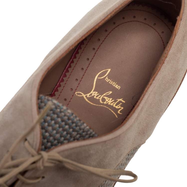 Pre Owned Christian Louboutin Beige Suede, Leather and Knit Fabric Bruno Orlato Derby Size 40.5