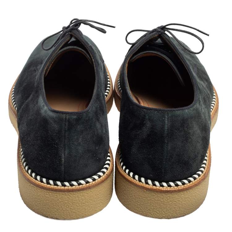 Pre Owned Christian Louboutin Navy Blue Suede Lace-Up Derby Size 41.5