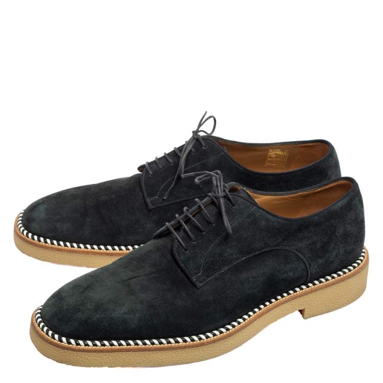 Pre Owned Christian Louboutin Navy Blue Suede Lace-Up Derby Size 41.5