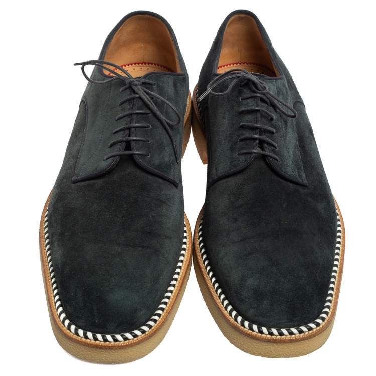 Pre Owned Christian Louboutin Navy Blue Suede Lace-Up Derby Size 41.5