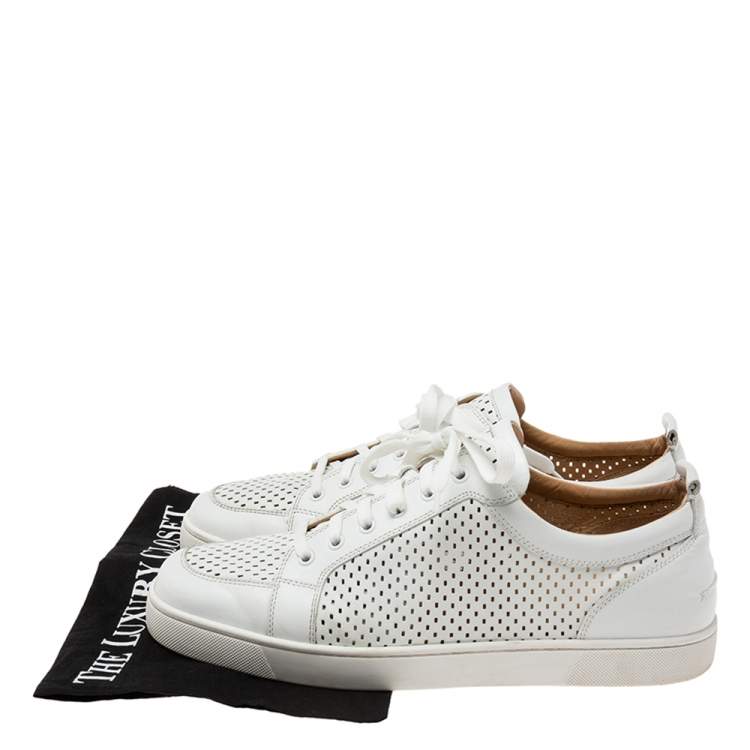Pre Owned Christian louboutin White AC Rantulow Perforated Leather Low-Top Sneakers Size 46