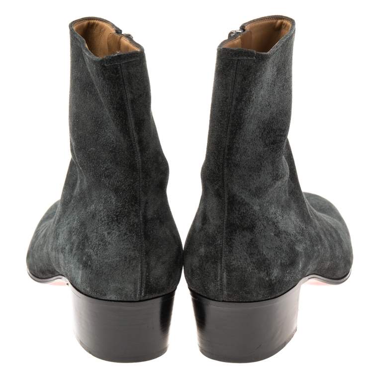 Pre Owned Christian Louboutin Black Suede Block Heel Ankle Boots Size 42.5