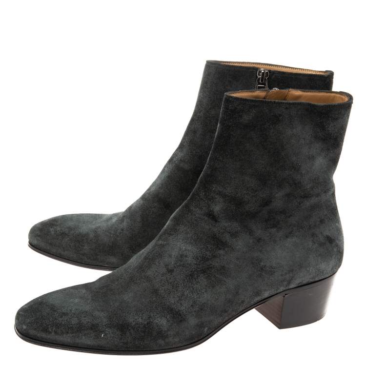 Pre Owned Christian Louboutin Black Suede Block Heel Ankle Boots Size 42.5