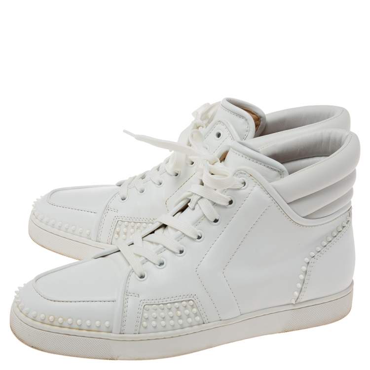 Pre Owned Christian Louboutin White Leather Studded High-Top Sneakers Size 43