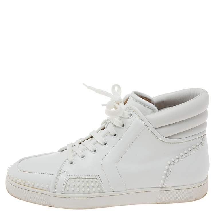 Christian Louboutin Shoe Size 43 White Leather Studded Slip on Logo Sneakers