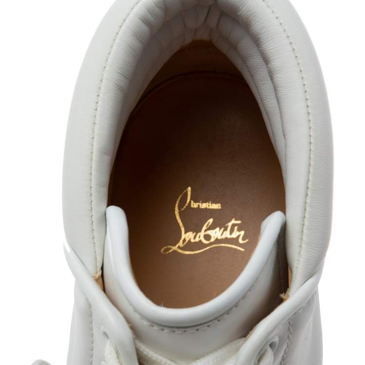 Pre Owned Christian Louboutin White Leather Studded High-Top Sneakers Size 43