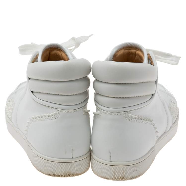Pre Owned Christian Louboutin White Leather Studded High-Top Sneakers Size 43