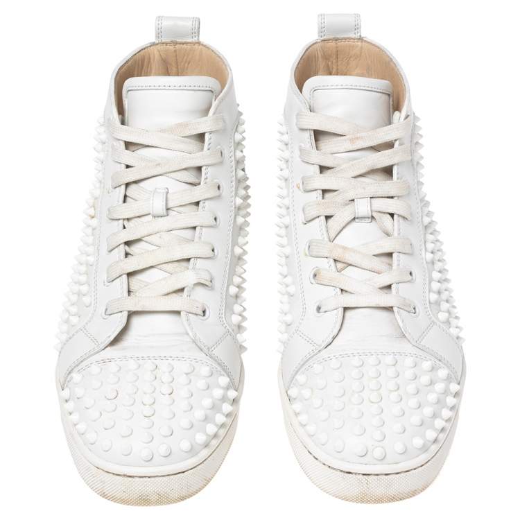 Pre Owned Christian Louboutin White Leather Louis Spikes High-Top Sneakers Size 43