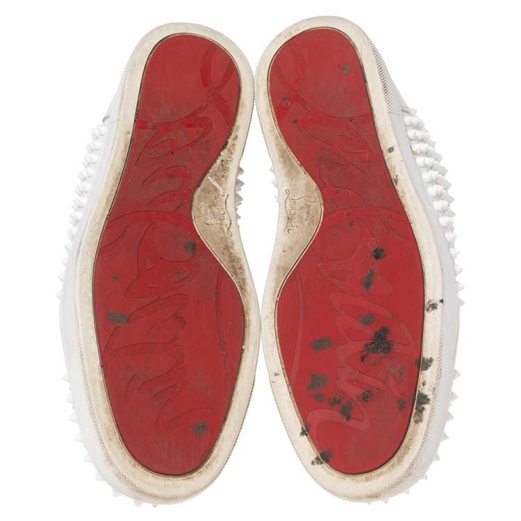 Pre Owned Christian Louboutin White Leather Louis Spikes High-Top Sneakers Size 43