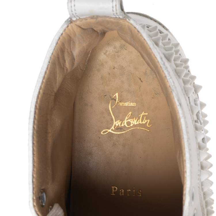 Pre Owned Christian Louboutin White Leather Louis Spikes High-Top Sneakers Size 43