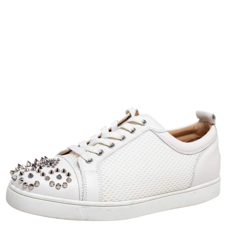 Christian Louboutin White Leather and Printed Patent Leather Louis Junior  Spikes Low Top Sneakers Size 44 Christian Louboutin