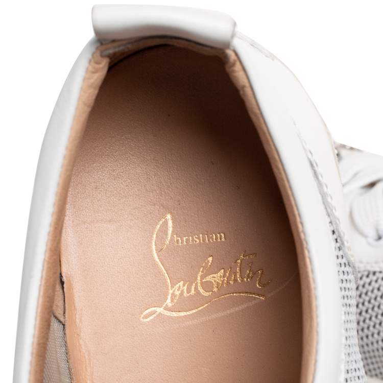 Pre Owned Christian Louboutin White Leather and Mesh Louis Junior Spike Sneakers Size 41