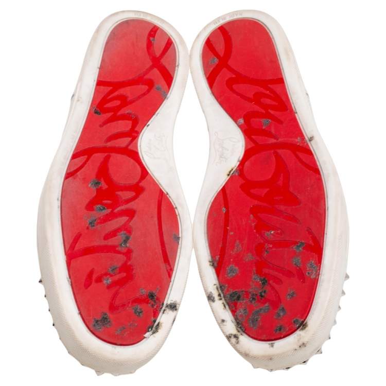 Pre Owned Christian Louboutin White Leather and Mesh Louis Junior Spike Sneakers Size 41