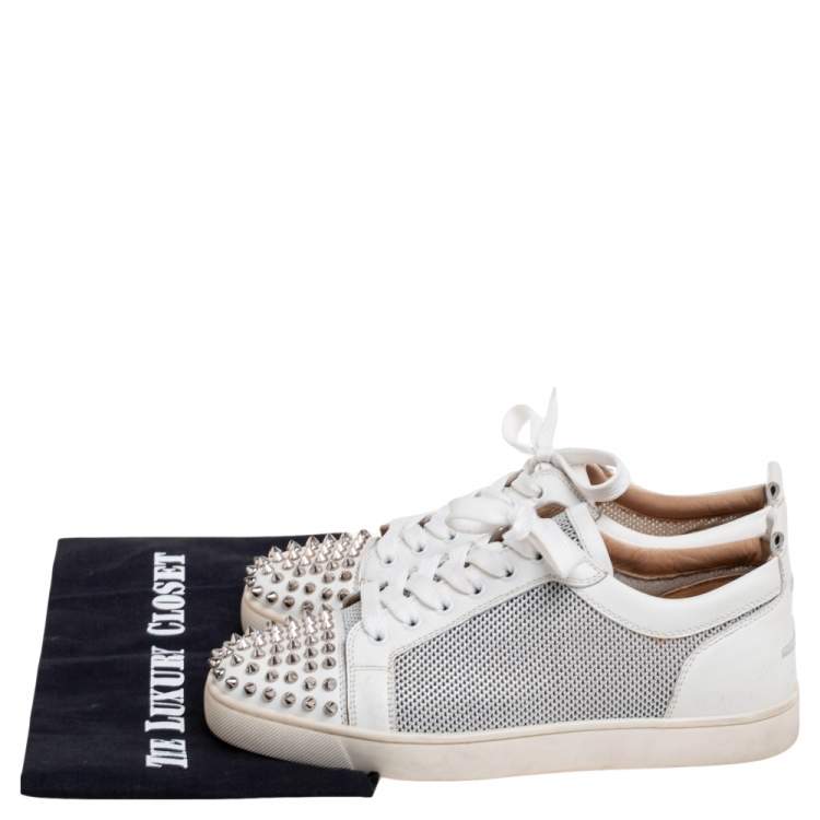 Pre Owned Christian Louboutin White Leather and Mesh Louis Junior Spike Sneakers Size 41