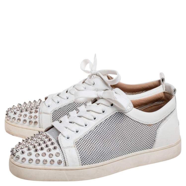 Pre Owned Christian Louboutin White Leather and Mesh Louis Junior Spike Sneakers Size 41