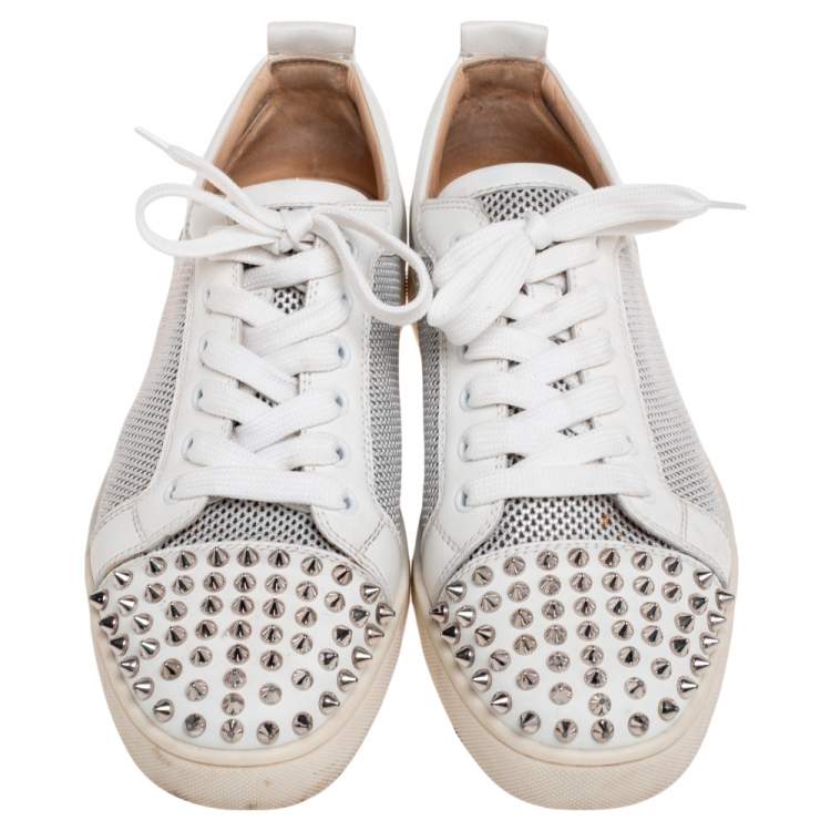 Pre Owned Christian Louboutin White Leather and Mesh Louis Junior Spike Sneakers Size 41