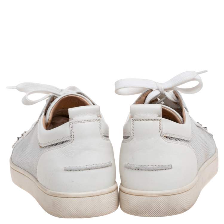 Pre Owned Christian Louboutin White Leather and Mesh Louis Junior Spike Sneakers Size 41