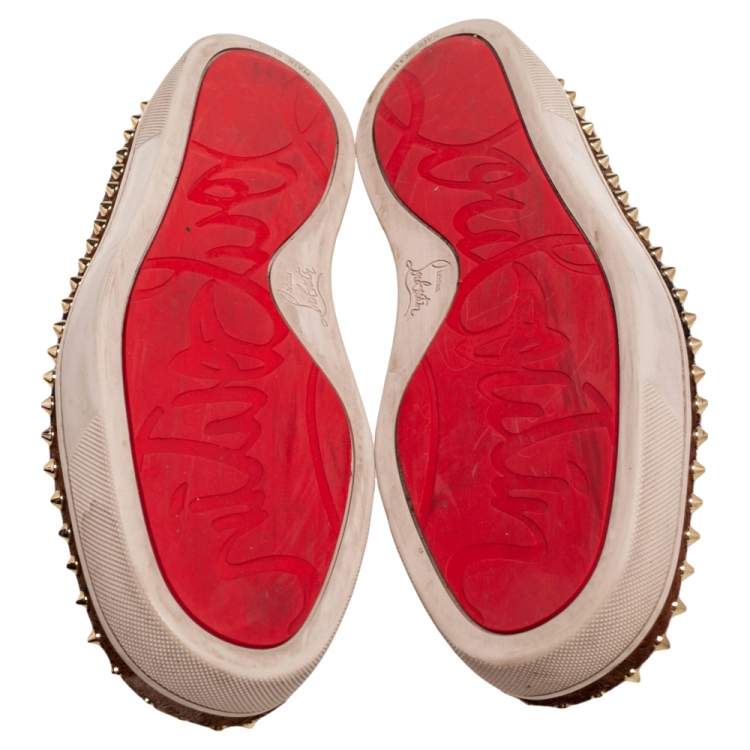 Pre Owned Christian Louboutin Tricolor Pony Hair Spike Pik Boat Slip On Sneakers Size 45