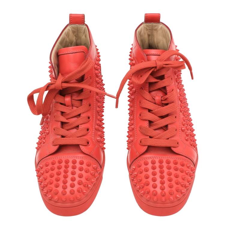 Pre Owned Christian Louboutin Orange Leather Louis Spikes High Top Sneakers Size 39