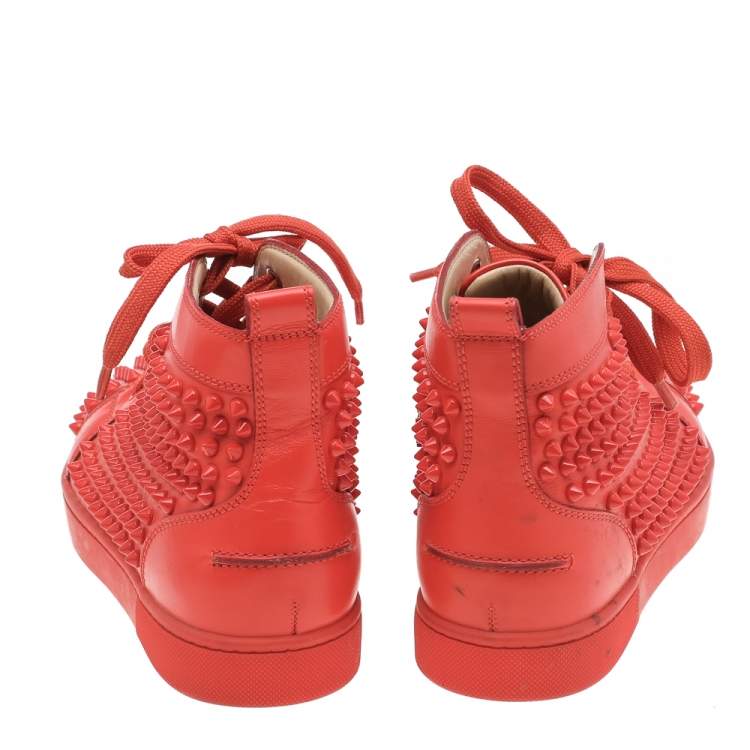 Pre Owned Christian Louboutin Orange Leather Louis Spikes High Top Sneakers Size 39