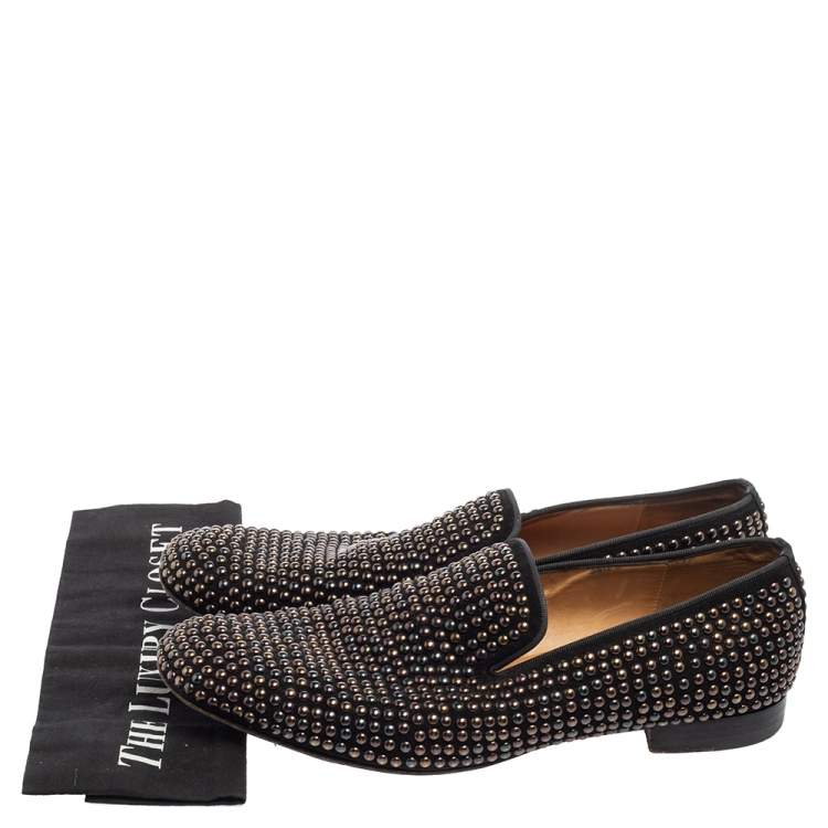 Pre Owned Christian Louboutin Black Studded Suede Smoking Slippers Size 43.5