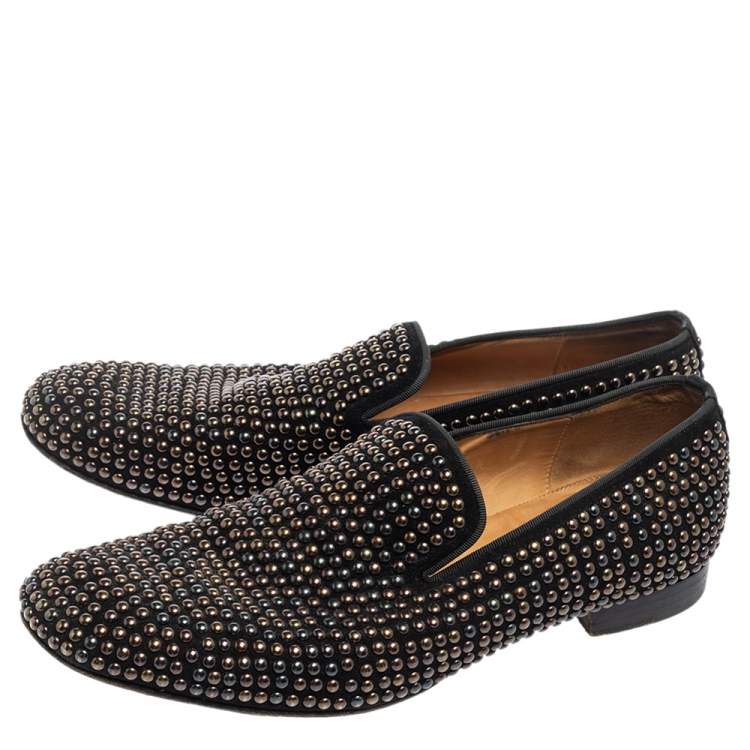 Pre Owned Christian Louboutin Black Studded Suede Smoking Slippers Size 43.5