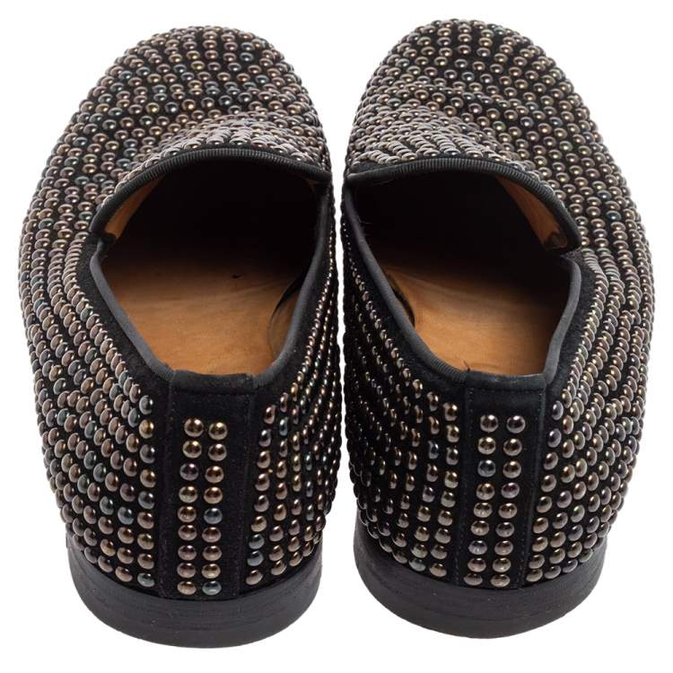 Pre Owned Christian Louboutin Black Studded Suede Smoking Slippers Size 43.5