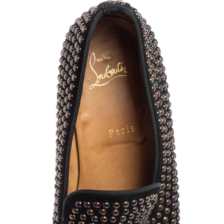 Pre Owned Christian Louboutin Black Studded Suede Smoking Slippers Size 43.5