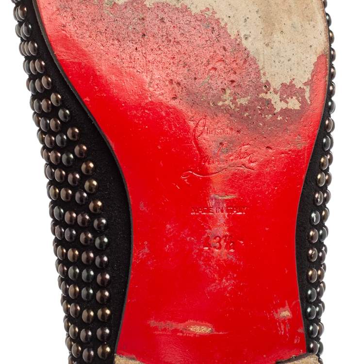Pre Owned Christian Louboutin Black Studded Suede Smoking Slippers Size 43.5
