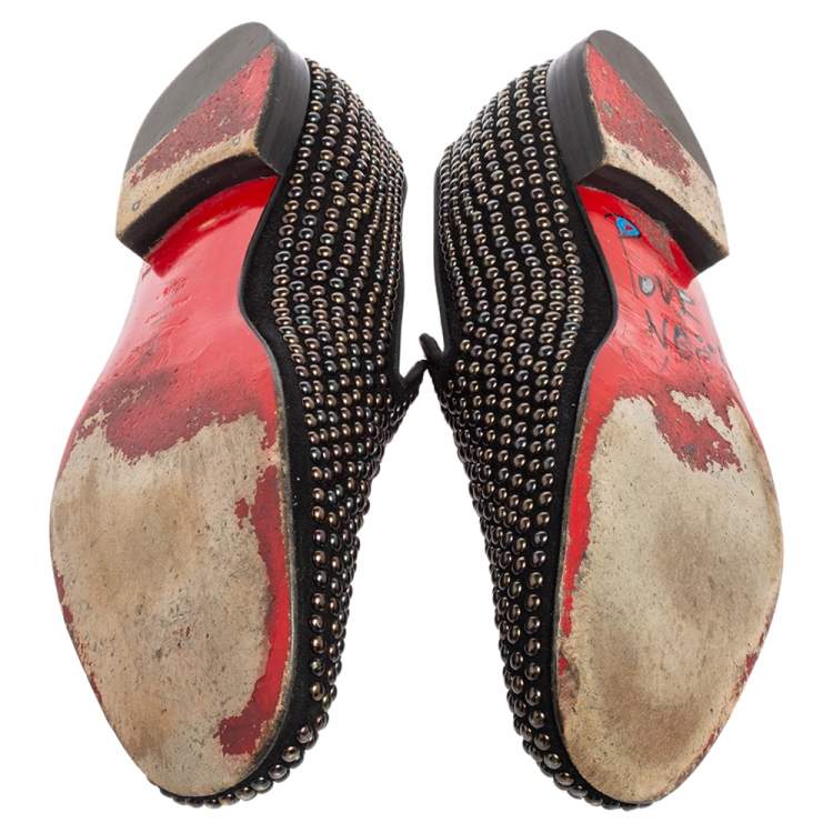 Pre Owned Christian Louboutin Black Studded Suede Smoking Slippers Size 43.5