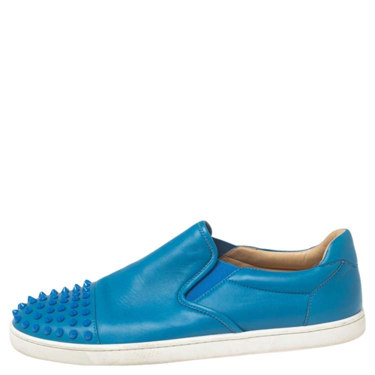 Pre Owned Christian Louboutin Blue Leather Spike Skate Slip-On Sneakers Size 41