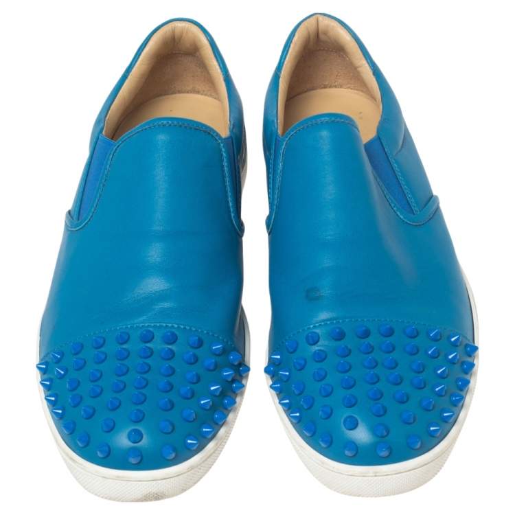 Pre Owned Christian Louboutin Blue Leather Spike Skate Slip-On Sneakers Size 41