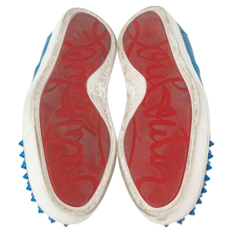 Pre Owned Christian Louboutin Blue Leather Spike Skate Slip-On Sneakers Size 41