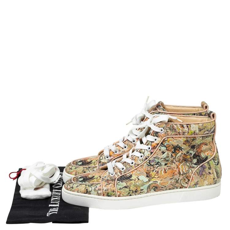 Pre Owned Christian Louboutin Beige Python Leather Rantus Orlato High-Top Sneakers Size 42.5
