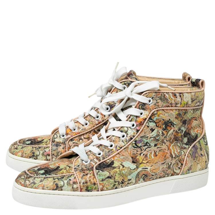 Pre Owned Christian Louboutin Beige Python Leather Rantus Orlato High-Top Sneakers Size 42.5